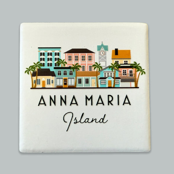Anna Maria Island Florida AMI Illustrated Skyline Ceramic Fridge Magnet