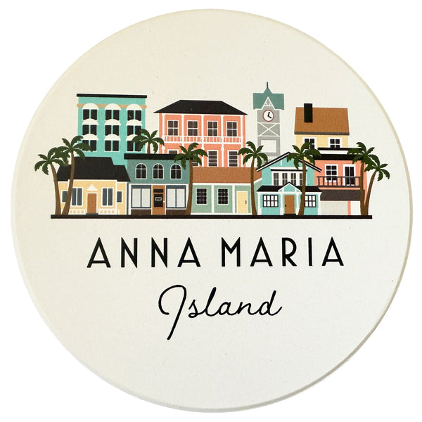 Anna Maria Island Florida Skyline Absorbent Stone Ceramic Coaster with Cork Backing