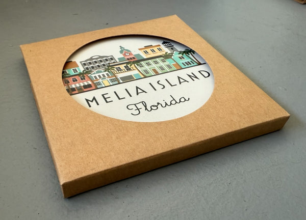 Amelia Island Florida Skyline Absorbent Stone Ceramic Coaster with Cork Backing