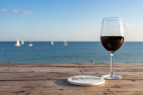 Amelia Island Florida Skyline Absorbent Stone Ceramic Coaster with Cork Backing