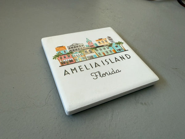 Amelia Island Florida Illustrated Skyline Ceramic Fridge Magnet