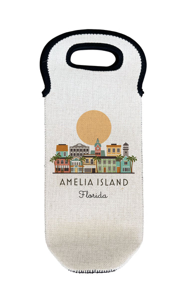 Amelia Island Florida Skyline Wine Carrier Tote Bottle Cooler