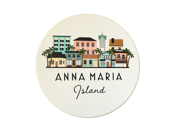 Anna Maria Island Florida Skyline Absorbent Stone Ceramic Coaster with Cork Backing