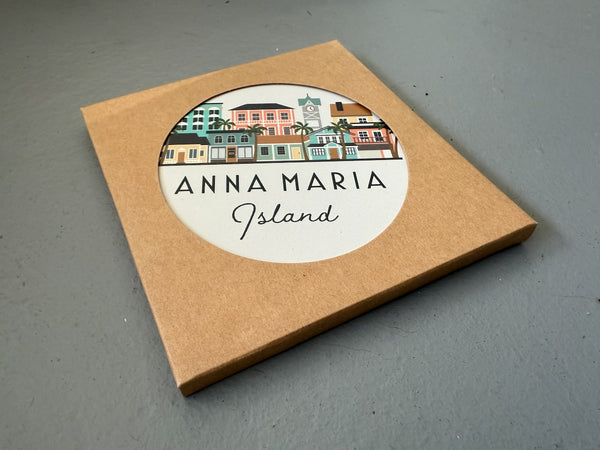 Anna Maria Island Florida Skyline Absorbent Stone Ceramic Coaster with Cork Backing