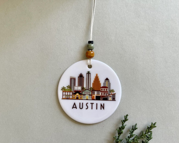 Austin Texas Skyline Graphic Ornament | City Scene Tree Decoration | Christmas Xmas Holiday Ornament