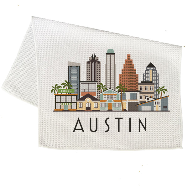 Austin Texas Cityscape Skyline Graphic Microfiber Kitchen Towel Graphic Print