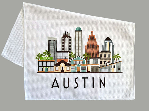 Austin Texas Cityscape Skyline Graphic Microfiber Kitchen Towel Graphic Print