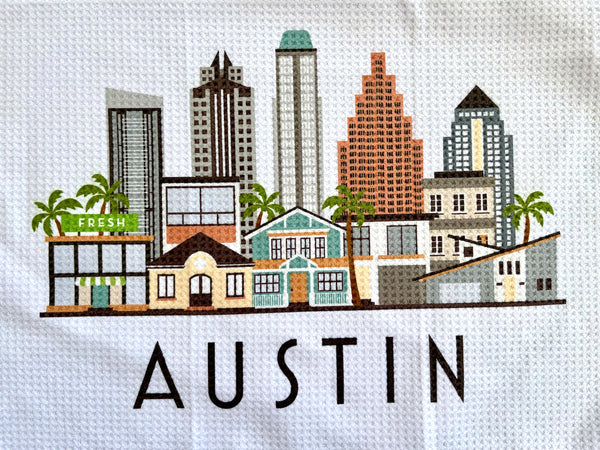 Austin Texas Cityscape Skyline Graphic Microfiber Kitchen Towel Graphic Print