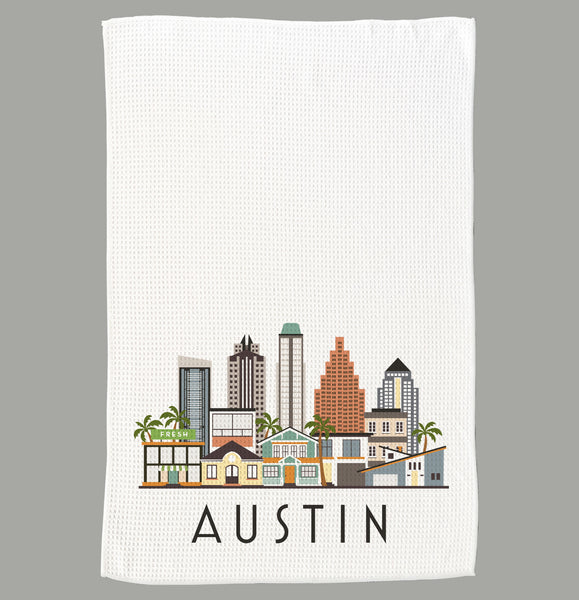 Austin Texas Cityscape Skyline Graphic Microfiber Kitchen Towel Graphic Print