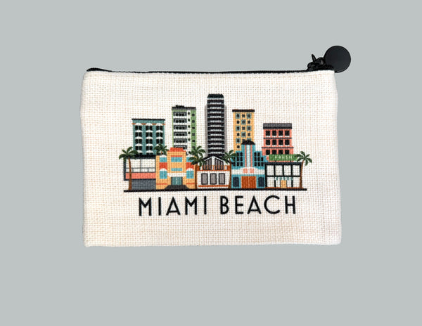 Miami Beach Skyline Flat Zipper Coin Purse Pouch