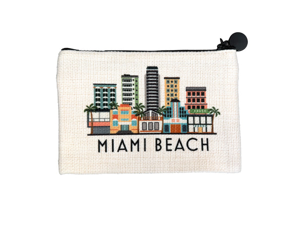 Pouch with Miami Beach skyline design on a white background