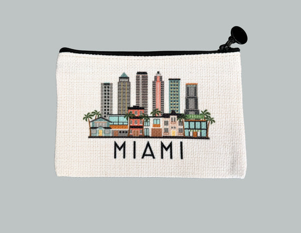 Miami Florida Skyline Flat Coin Purse Zipper Pouch