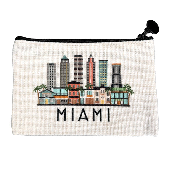 Miami Florida Skyline Flat Coin Purse Zipper Pouch