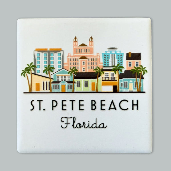 St. Pete Beach Florida Illustrated Skyline Ceramic Fridge Magnet