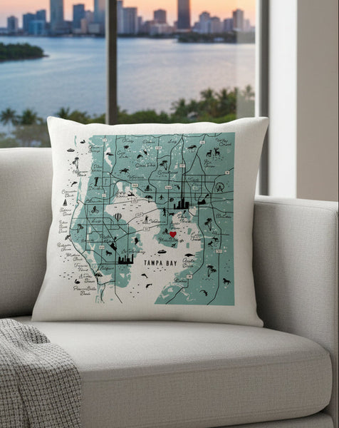 Tampa Bay Area Pin-Your-Home Map Pillow Cover