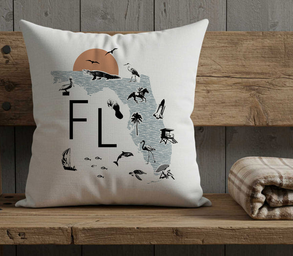 Florida Collage Icon Map Pillow Cover