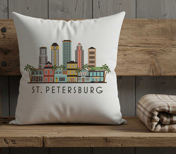 St. Petersburg Florida Illustrated Skyline Pillow Cover