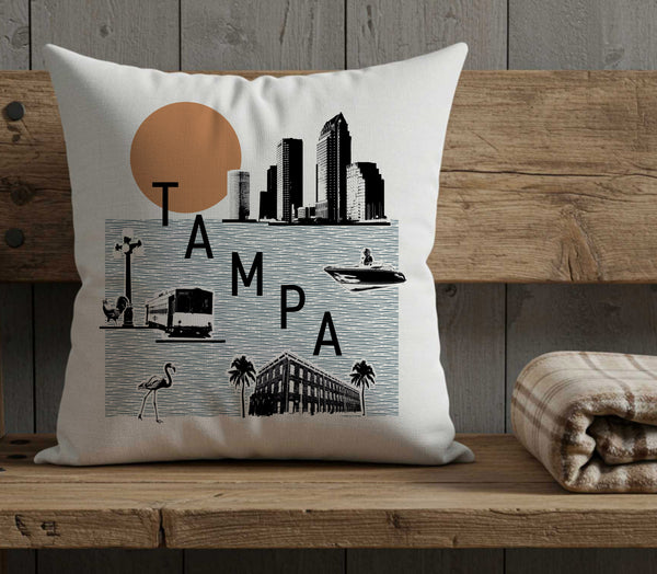 Tampa Collage Graphic Icon Pillow Cover