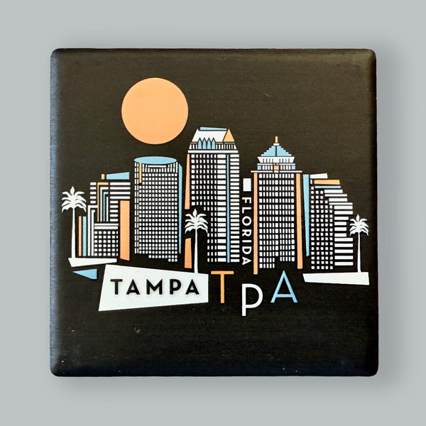 Tampa Florida Black Geometric Skyline Ceramic Fridge Magnet