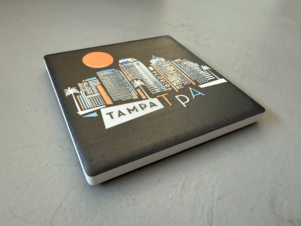 Tampa Florida Black Geometric Skyline Ceramic Fridge Magnet