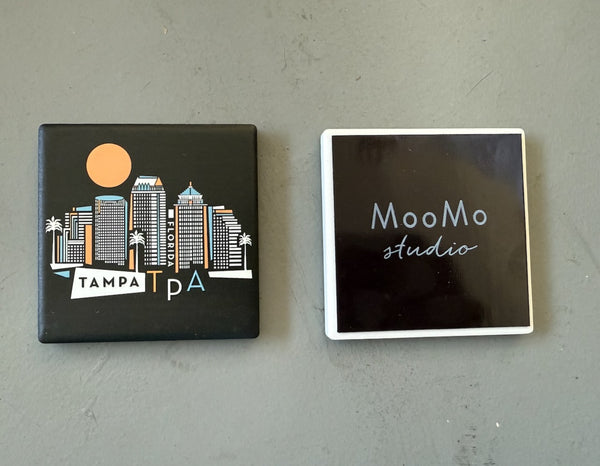 Tampa Florida Black Geometric Skyline Ceramic Fridge Magnet