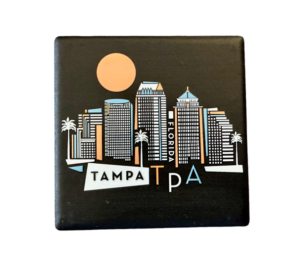 Tampa Florida Black Geometric Skyline Ceramic Fridge Magnet