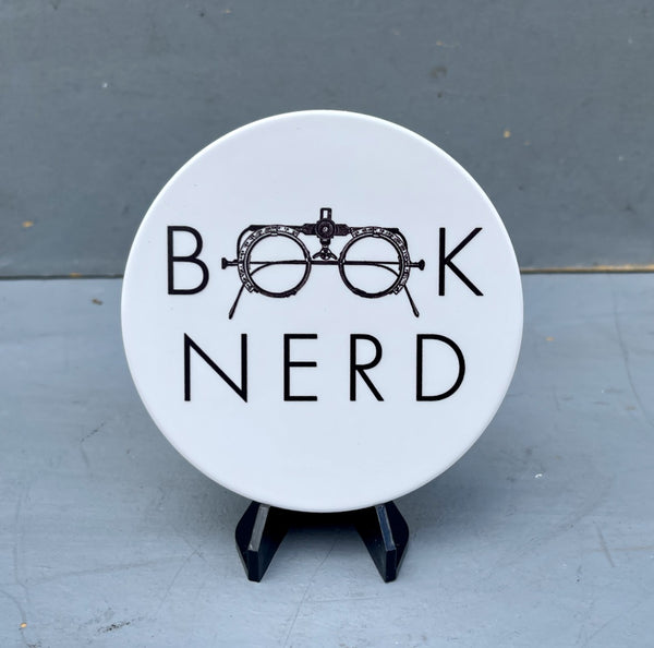 Book Nerd Flat Ceramic Coaster with Cork Backing