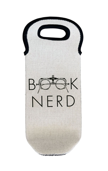 Book Nerd Graphic Wine Carrier Tote Neoprene Lining Liquor Bottle Cooler