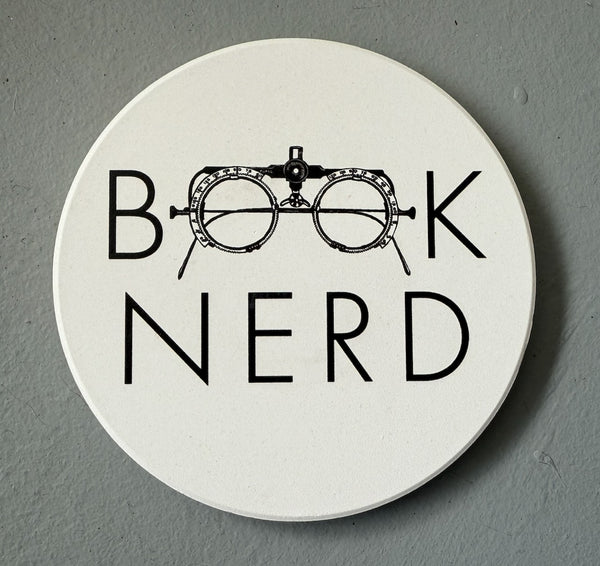 Book Nerd Absorbent Flat Ceramic Coaster with Cork Backing