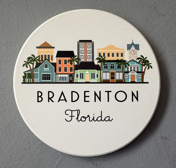 Bradenton Florida Skyline Absorbent Stone Ceramic Coaster with Cork Backing