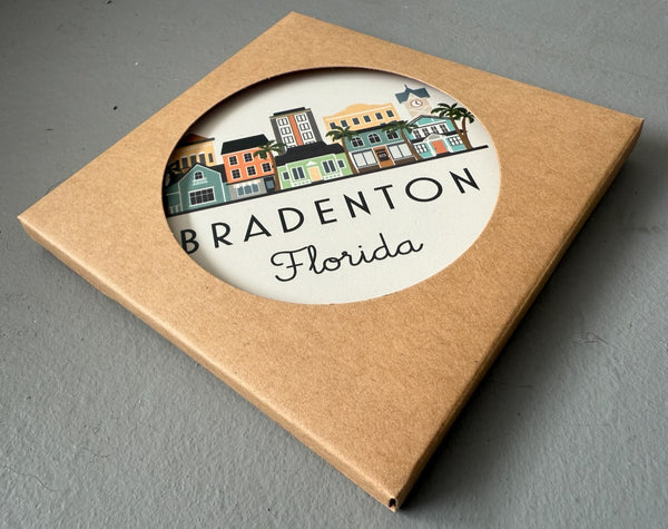 Bradenton Florida Skyline Absorbent Stone Ceramic Coaster with Cork Backing