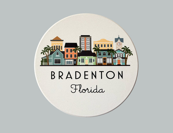 Bradenton Florida Skyline Absorbent Stone Ceramic Coaster with Cork Backing