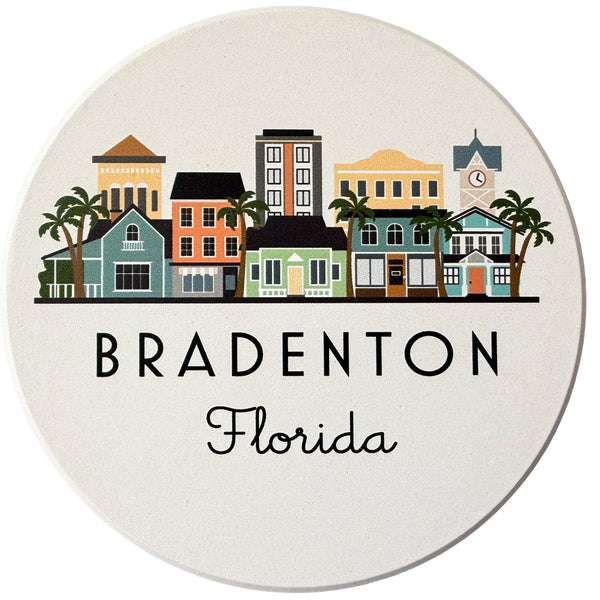 Bradenton Florida Skyline Absorbent Stone Ceramic Coaster with Cork Backing