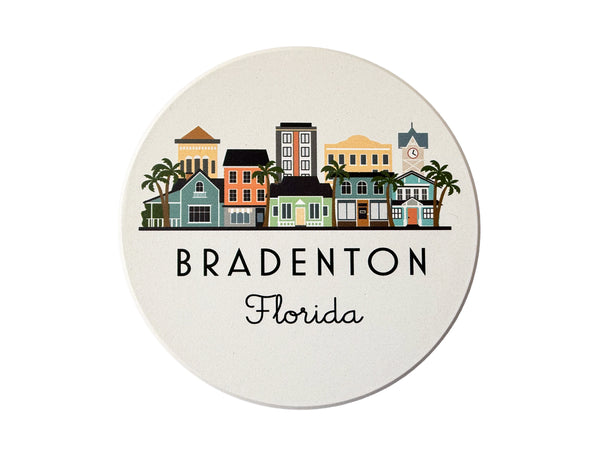 Bradenton Florida Skyline Absorbent Stone Ceramic Coaster with Cork Backing
