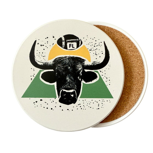Bulls Tampa Absorbent Flat Ceramic Coaster with Cork Backing
