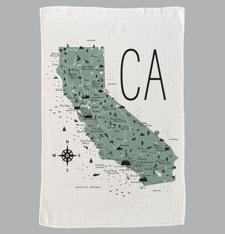 California State Icon Map with Cities Microfiber Kitchen Towel Graphic Print