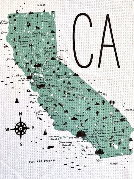 California State Icon Map with Cities Microfiber Kitchen Towel Graphic Print