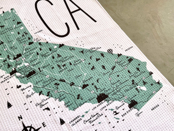 California State Icon Map with Cities Microfiber Kitchen Towel Graphic Print