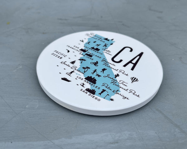 California State Icon Map Flat Ceramic Coaster with Cork Backing
