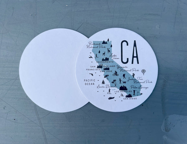 California Icon Map Paper Pulp Board Coasters | Set of 15 With Black Metal Stand | Absorbent Disposable Reusable Party Bar Coasters