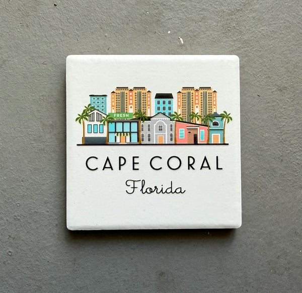 Cape Coral Florida Illustrated Skyline Ceramic Fridge Magnet