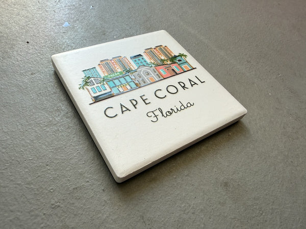 Cape Coral Florida Illustrated Skyline Ceramic Fridge Magnet