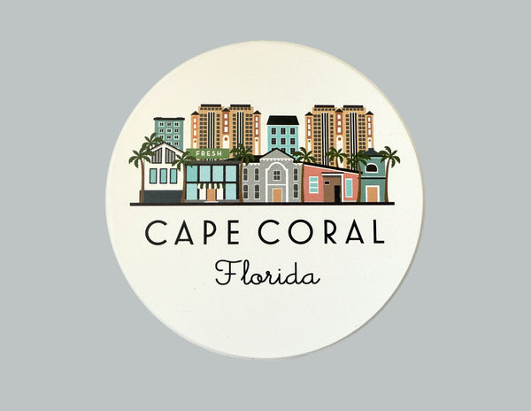 Cape Coral Florida Skyline Absorbent Stone Ceramic Coaster with Cork Backing