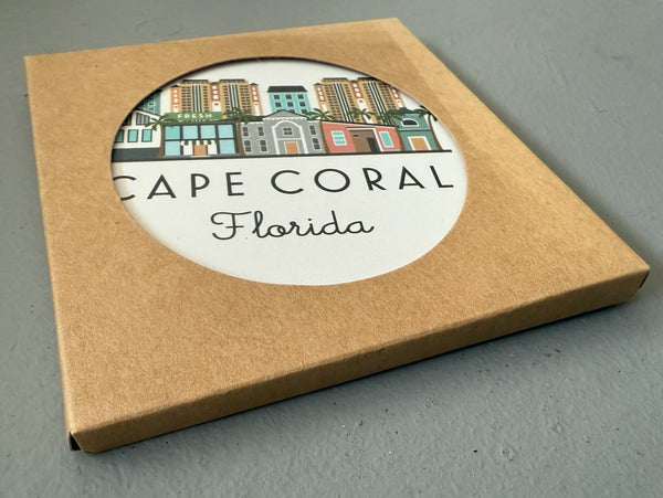 Cape Coral Florida Skyline Absorbent Stone Ceramic Coaster with Cork Backing