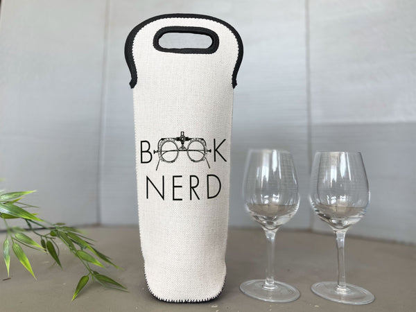 Book Nerd Graphic Wine Carrier Tote Neoprene Lining Liquor Bottle Cooler