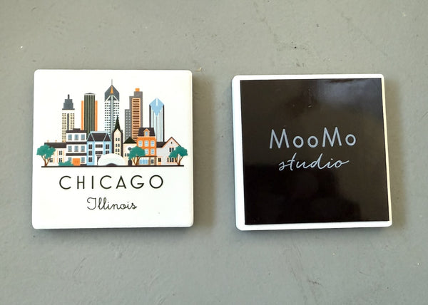 Chicago Illustrated Skyline Ceramic Fridge Magnet