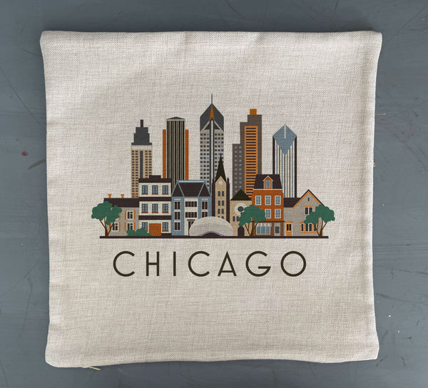 Chicago Skyline Pillow Cover | Chi-Town Second City Graphic Decorative Throw Pillow Cushion Sham