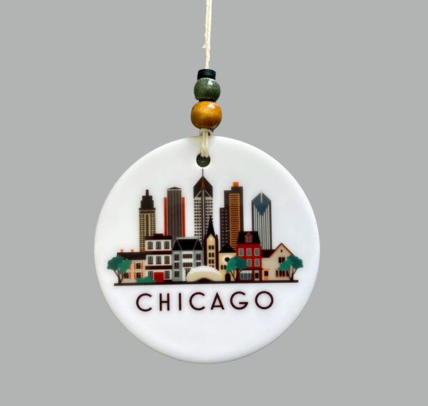 Chicago Illinois Skyline Graphic Ornament | City Scene Tree Decoration | Christmas Xmas Holiday Ornament