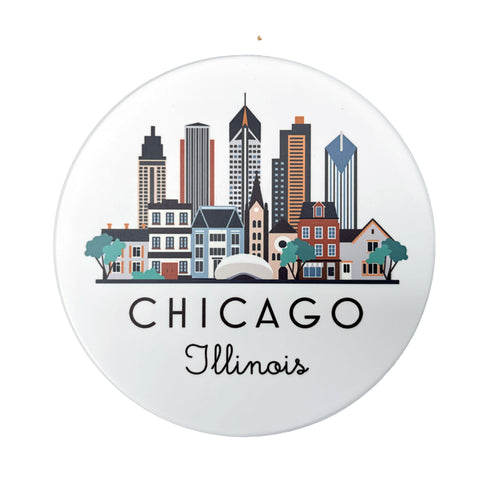 Chicago Cityscape Skyline Graphic Flat Ceramic Coaster with Cork Backing