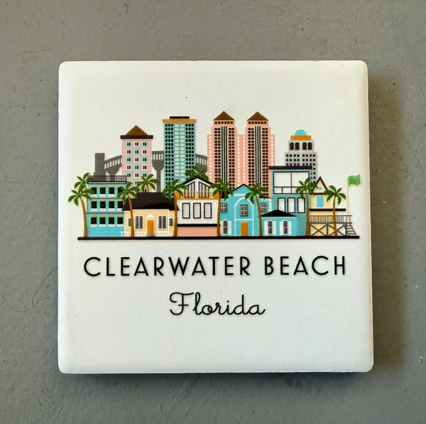 Clearwater Beach Florida Illustrated Skyline Ceramic Fridge Magnet